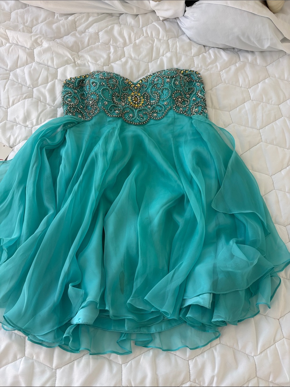 Turquoise Beaded Strapless Chiffon Skirt